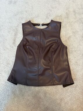 Edikted Sleeveless Faux Leather Tank Top - Dark Brown